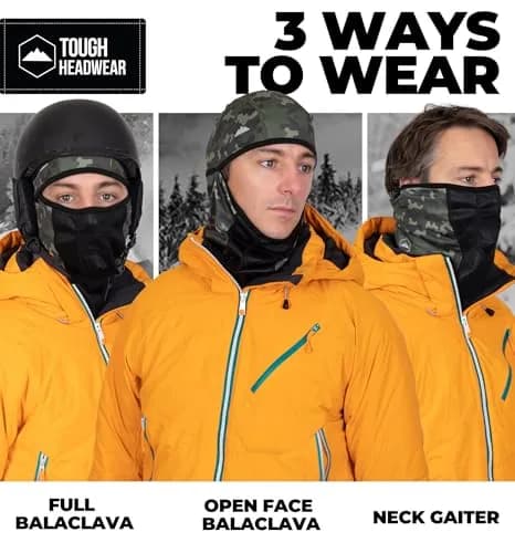 Tough Headwear Balaclava Ski Mask - Winter Face Cover for Men & Women - Green Camo | Cold Weather Snow Gear thumbnail 5
