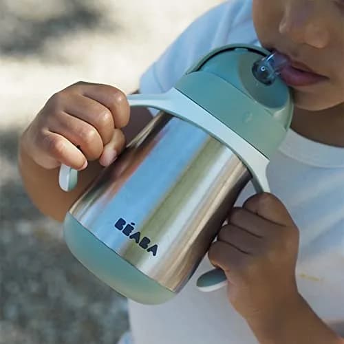 Béaba Stainless Steel Straw Sippy Cup with Removable Handles, Insulated Toddler Cup 250ml (8.5 oz) | Spill-Proof & BPA-Free thumbnail 5