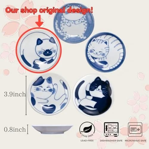 LOVE LOVE JAPAN Ceramic Cat Salad Plate Set 3.9 inch | Japanese Handmade Small Plates thumbnail 2