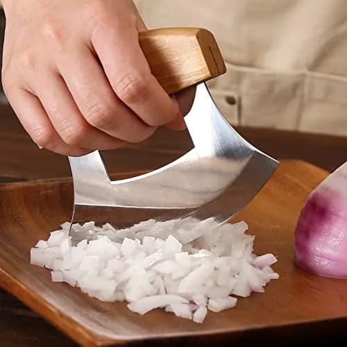 WiuCYS 5inch Alaskan Mezzaluna Ulu Knife | Sharp Salad & Veggie Chopper, Arthritic Friendly thumbnail 3