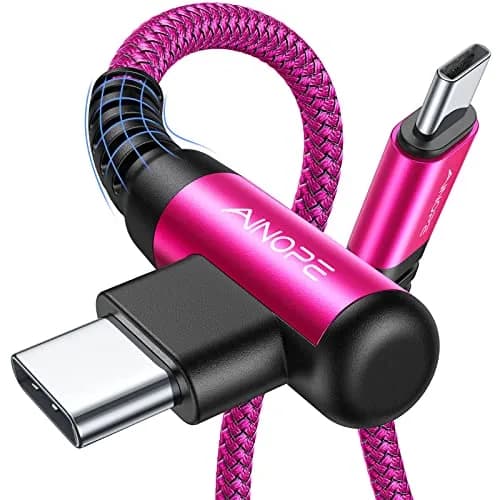 AINOPE 6.6ft Rose Red USB C to USB C Cable - 2 Pack Right Angle Fast Charging & Data Transfer thumbnail 1