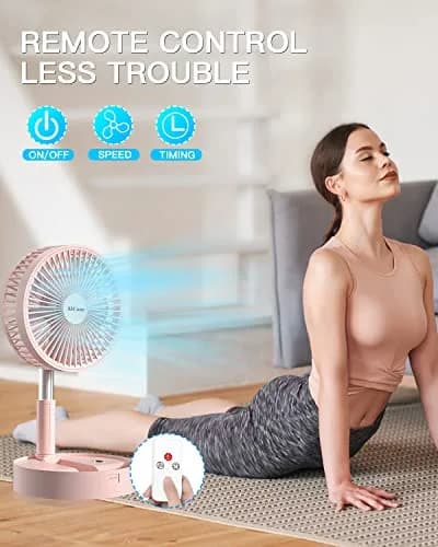 AICase Folding Portable Telescopic Fan 7200mAh Battery | 4 Speeds, 39.3" Height, Pink thumbnail 4