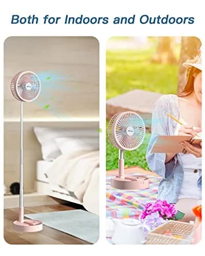 AICase Folding Portable Telescopic Fan 7200mAh Battery | 4 Speeds, 39.3" Height, Pink thumbnail 6
