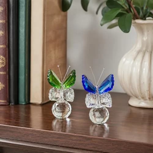 H&D HYALINE & DORA Crystal Butterfly Figurine Set 2 Glass Animal Ornament 5 cm (2*1.7 in) | Decorative Accent for Home & Office thumbnail 5