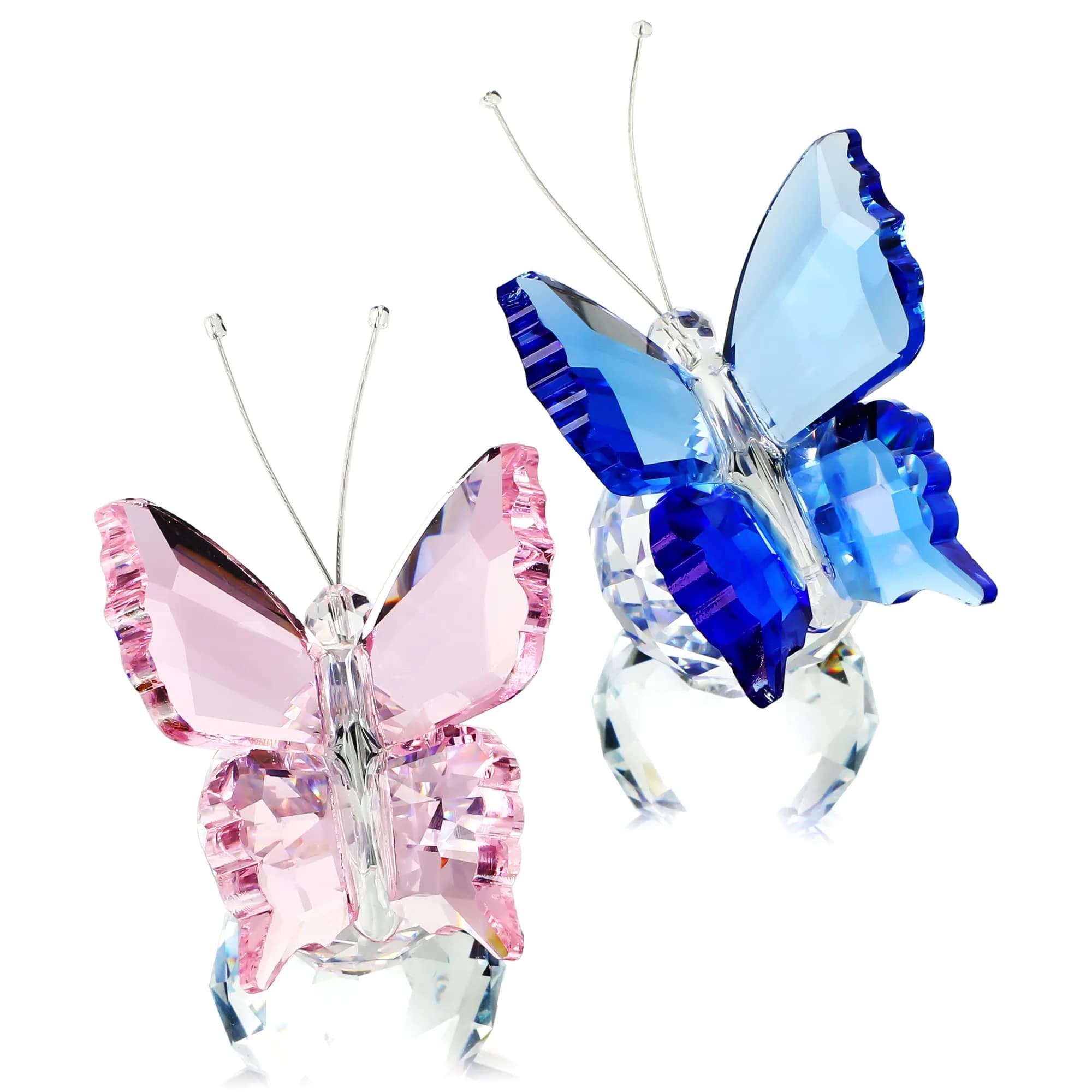H&D HYALINE & DORA Crystal Butterfly Figurine Set 2 | 5.1 cm (2 in) Yellow & Green — Pink&blue