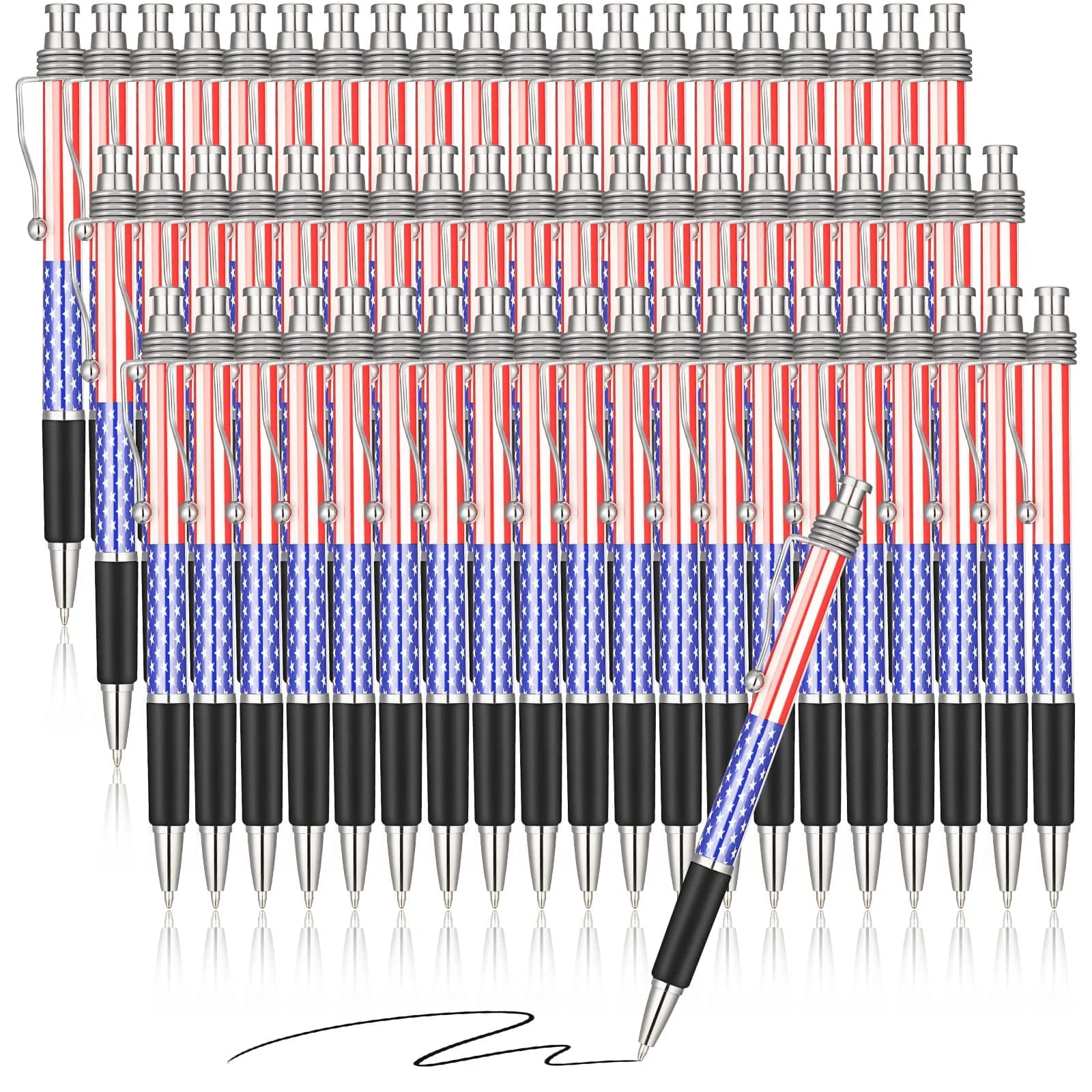 Tenare Patriotic American Flag Ballpoint Pen 16 Pack | Smooth Black Ink, 1.0mm Point, Red White Blue | Veteran & Independence Day Gift — Red, Blue, White