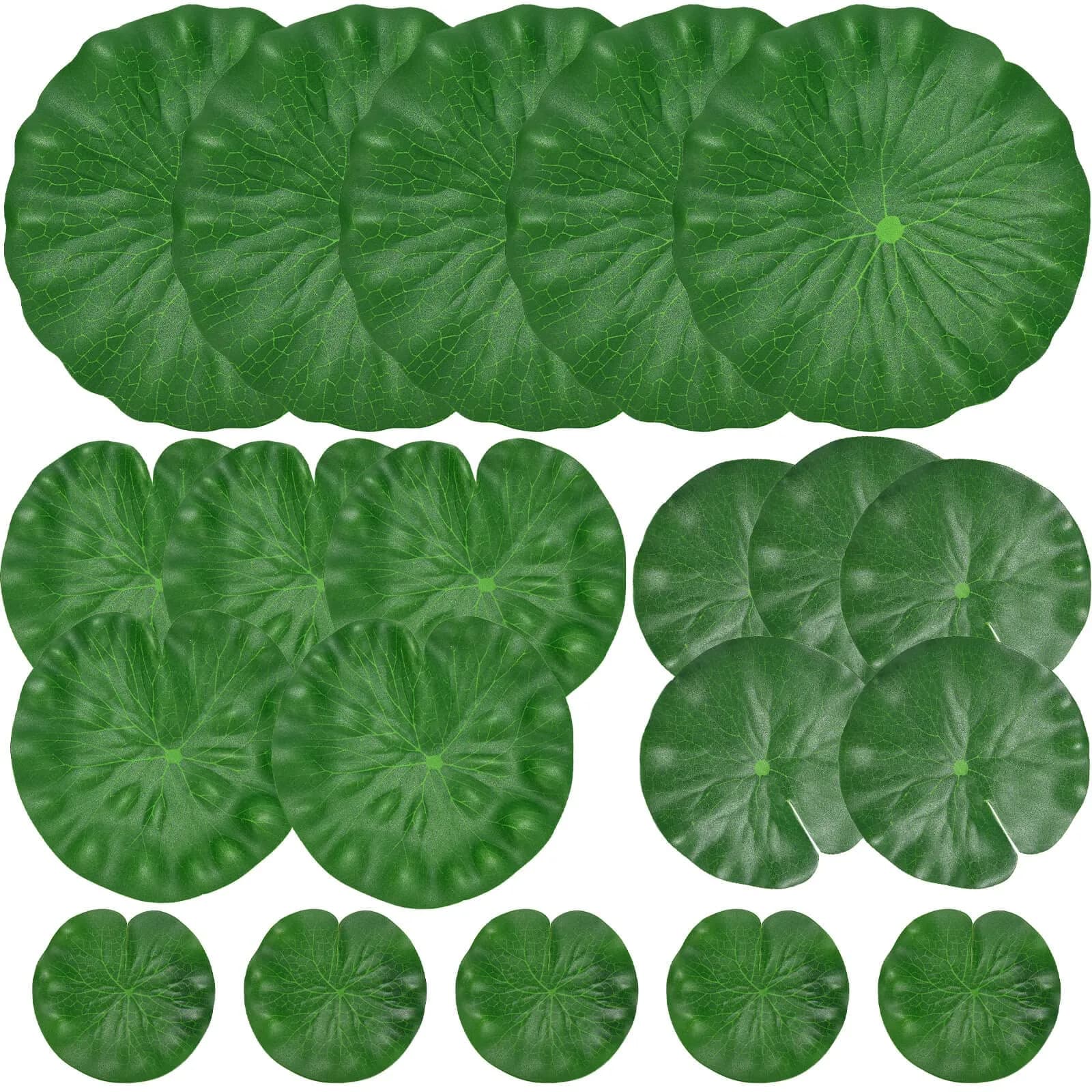 ZAUGONTW Artificial Lily Pads for Ponds, 20 Pcs Realistic Floating Lotus Leaves | Green EVA Aquarium Decor - main product image