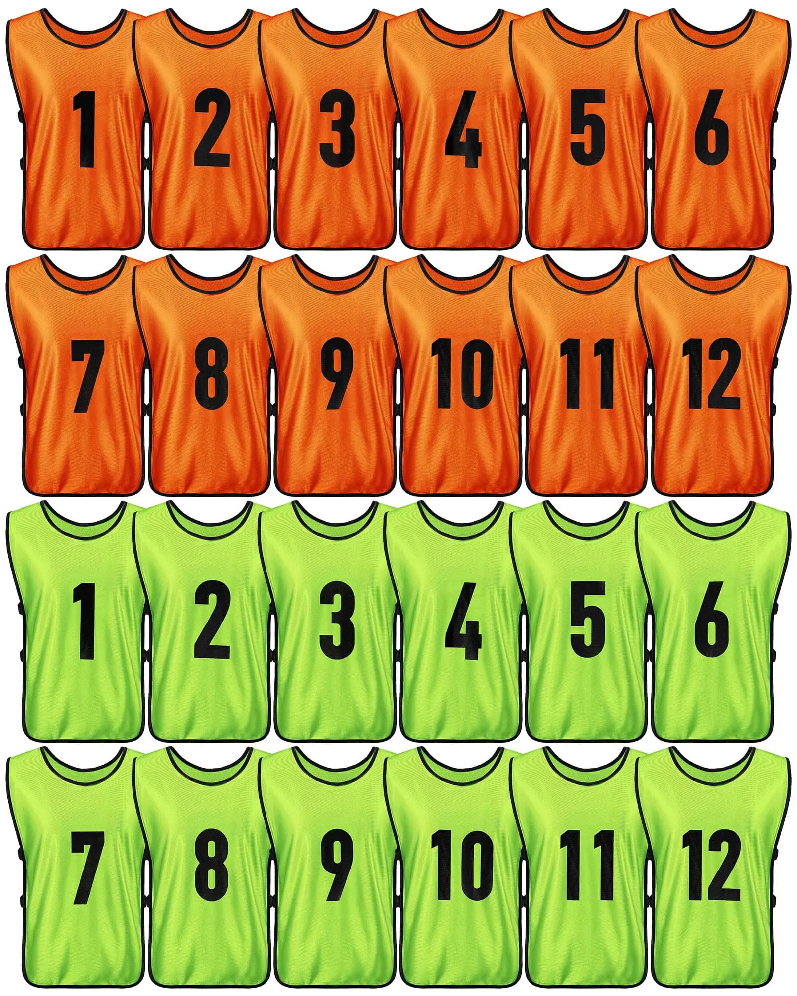Yahenda 24 Pcs Soccer Pinnies Numbered Vests Adult, Large, Green, Orange | Reversible, Breathable & Easy to Maintain - main product image