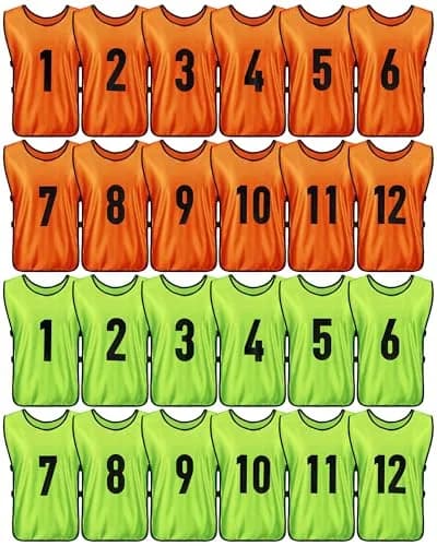 Yahenda 24 Pcs Soccer Pinnies Numbered Vests Adult, Large, Green, Orange | Reversible, Breathable & Easy to Maintain thumbnail 1