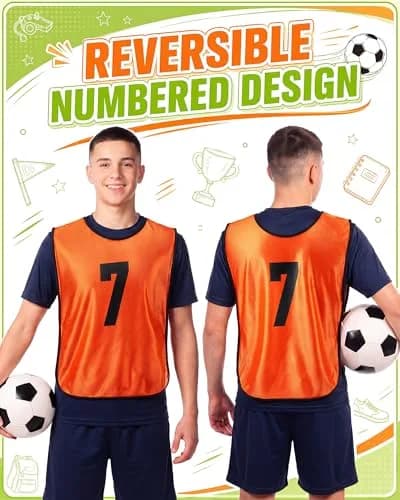 Yahenda 24 Pcs Soccer Pinnies Numbered Vests Adult, Large, Green, Orange | Reversible, Breathable & Easy to Maintain thumbnail 5