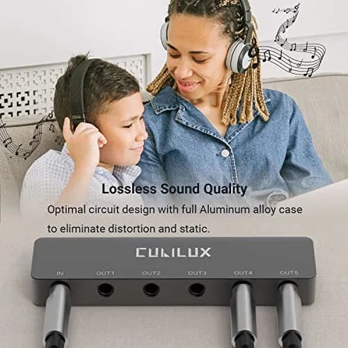 Cubilux 5-Way 3.5mm AUX Splitter | Aluminum Case 5-Channel Stereo Headphone Adapter thumbnail 4