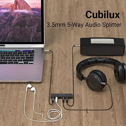 Cubilux 5-Way 3.5mm AUX Splitter | Aluminum Case 5-Channel Stereo Headphone Adapter thumbnail 2
