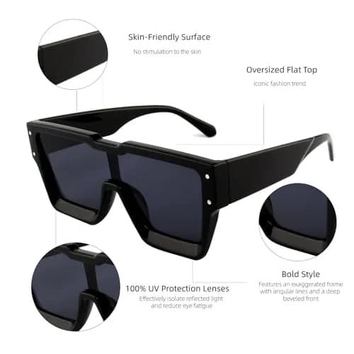 KENBO Oversized Square Sunglasses for Women Men, Rimless Shield Style | UV400 Polarized Protection thumbnail 3