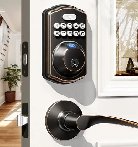 Veise Fingerprint Door Lock with 2 Lever Handles | Auto Lock & Biometric Security thumbnail 1