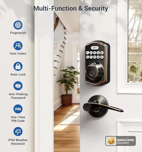 Veise Fingerprint Door Lock with 2 Lever Handles | Auto Lock & Biometric Security thumbnail 4
