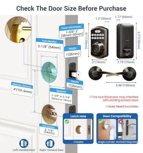 Veise Fingerprint Door Lock with 2 Lever Handles | Auto Lock & Biometric Security thumbnail 6