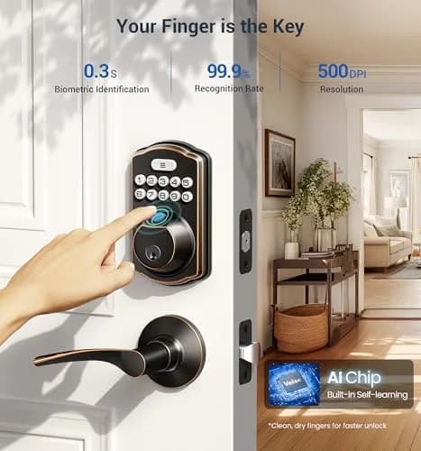 Veise Fingerprint Door Lock with 2 Lever Handles | Auto Lock & Biometric Security thumbnail 2