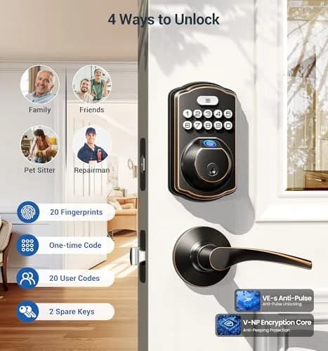 Veise Fingerprint Door Lock with 2 Lever Handles | Auto Lock & Biometric Security thumbnail 3