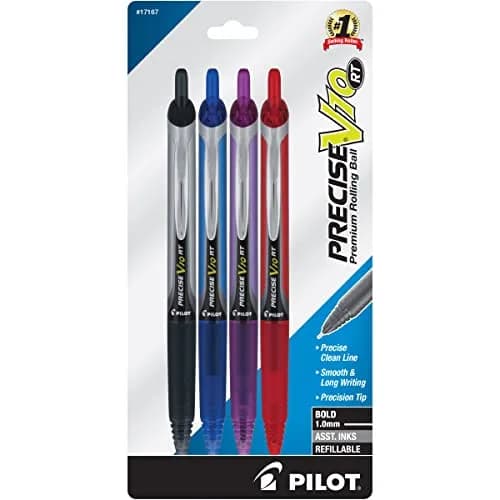 Pilot Precise V10 Retractable Rolling Ball Pens, Bold Point 1.0mm Assorted 4-Count | Smooth Ink Flow for Students & Professionals thumbnail 1