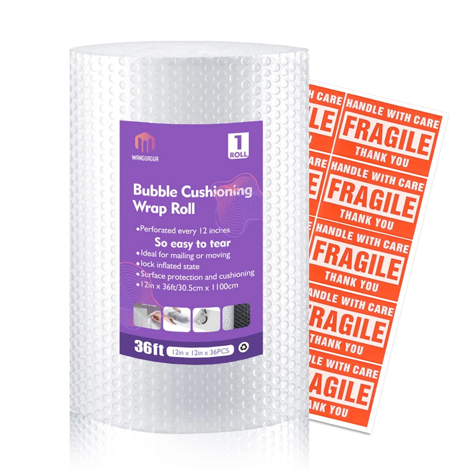 Wanguagua Perforated Nylon Bubble Wrap 30.5 cm x 1100 cm (12" x 36') | ISO9001 Certified Eco-Friendly Packaging