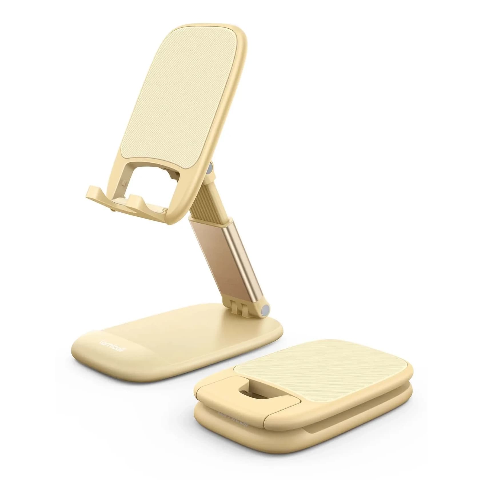 Lamicall Adjustable Phone Stand for Desk, 3.2" Height Extension | Metal Base, Foldable, Universal Compatibility — Yellow