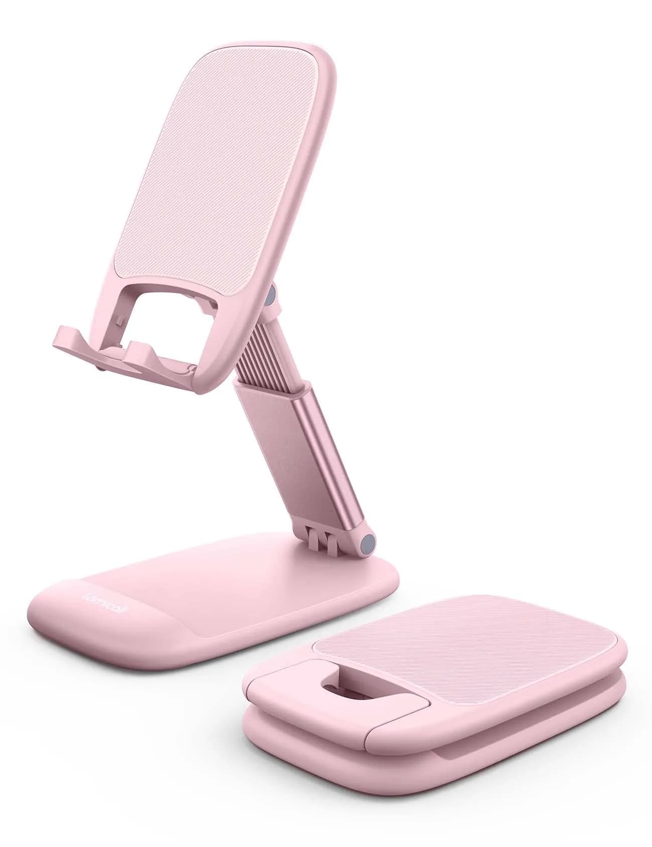 Lamicall Adjustable Phone Stand for Desk, 3.2" Height Extension | Metal Base, Foldable, Universal Compatibility — Pink