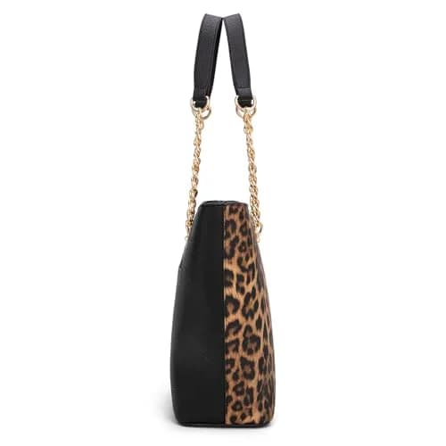 Montana West Leopard Print Tote Bag with Gold Chain Handle & Zipper Closure, 30.5cm (12") x 27.9cm (11") x 12.2cm (4.8") | Stylish Vegan Leather Handbag for Women thumbnail 7