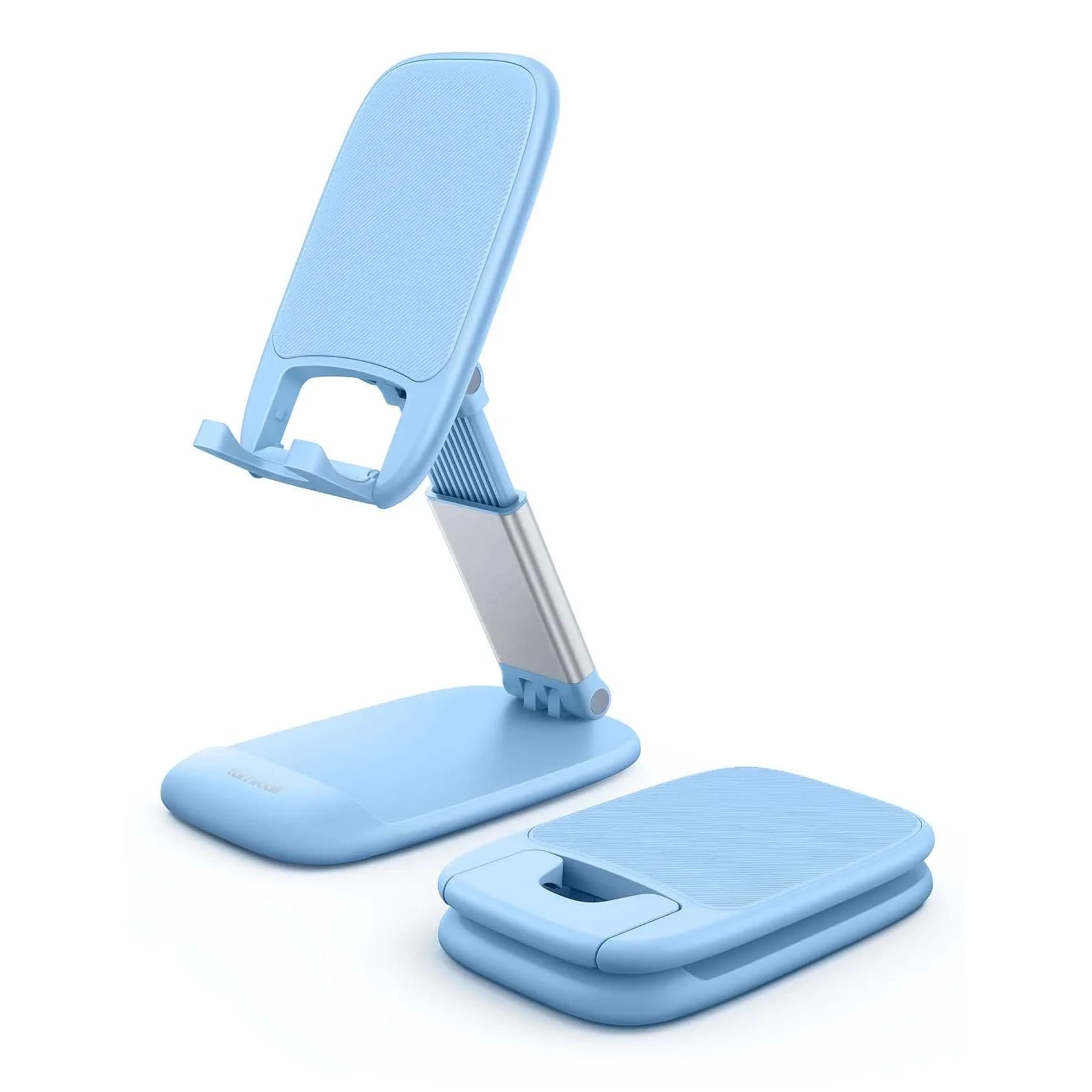 Lamicall Adjustable Phone Stand for Desk, 3.2" Height Extension | Metal Base, Foldable, Universal Compatibility — Blue