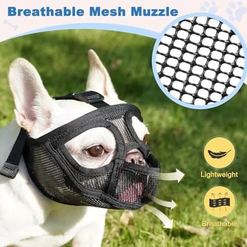 BARKLESS French Bulldog Muzzle XS (Head 13-14.5'') | Breathable Mesh Short Snout Dog Muzzle for Panting, Biting, Grooming thumbnail 7