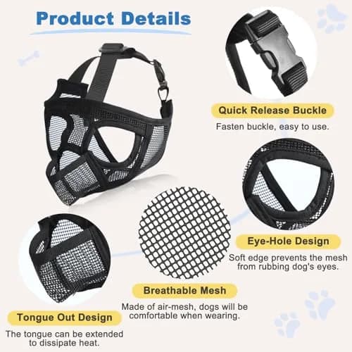 BARKLESS French Bulldog Muzzle XS (Head 13-14.5'') | Breathable Mesh Short Snout Dog Muzzle for Panting, Biting, Grooming thumbnail 8