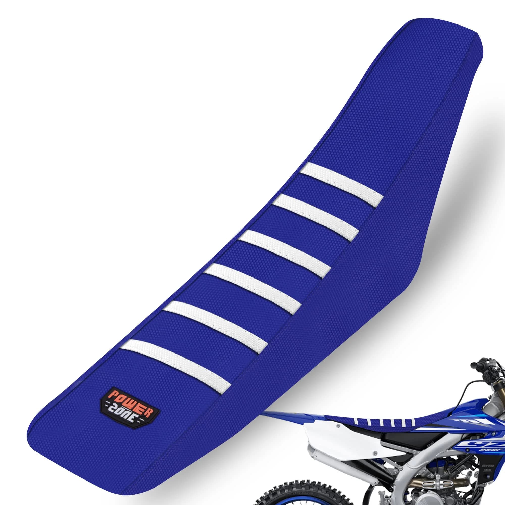 fewfuss Dirt Bike Seat Cover - White Stripe Universal Seat Cover for Dirt Bike - Motorcycle Enduro Seat (Blue) | Waterproof & Grippy