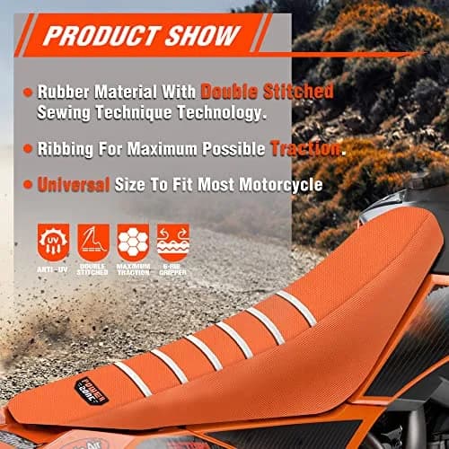 fewfuss Dirt Bike Seat Cover - Orange Striped Universal Seat Cover for Dirt Bike - Motorcycle Enduro Seat (One Size) thumbnail 4