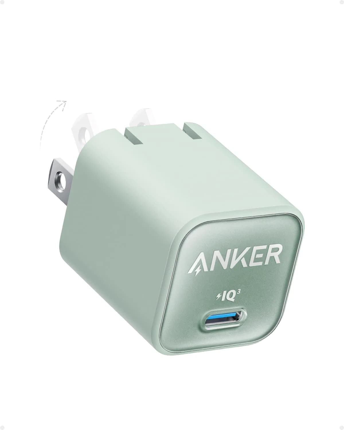 Anker Nano 3 30W GaN Charger | 28.5mm (1.12") Foldable USB C Fast Charger — green