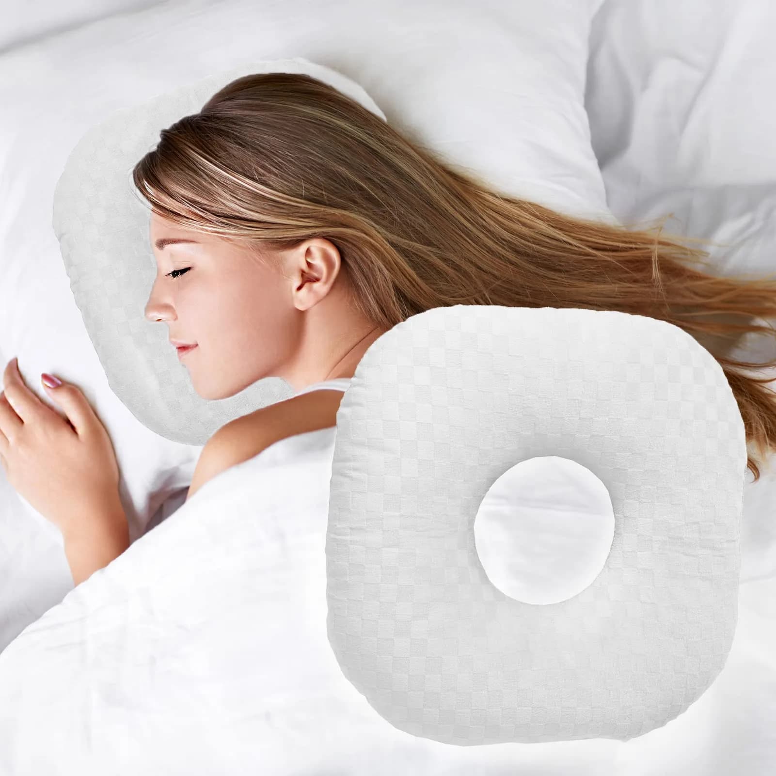 Wuronsa Ear Piercing Pillow with Hole for Cartilage Piercings, CNH Support | Adjustable Cotton Pillow for Ear Pain Relief