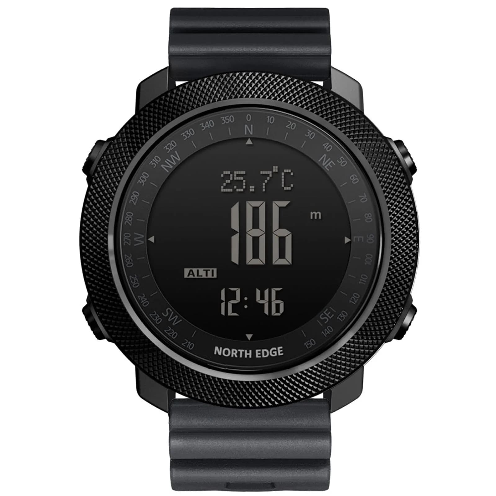 NORTH EDGE Apache 50mm Digital Watch for Men | Rugged Outdoor Companion with Altimeter, Barometer, Compass — Apache 50MM Black Silicone Band