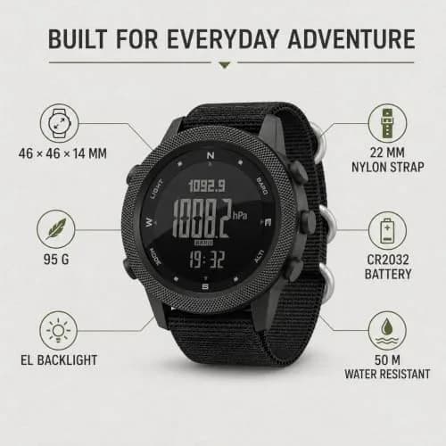 NORTH EDGE Apache 46mm Digital Watch for Men | Rugged Outdoor ABC Watch with Compass, Altimeter, Barometer & 50M Water Resistance thumbnail 4