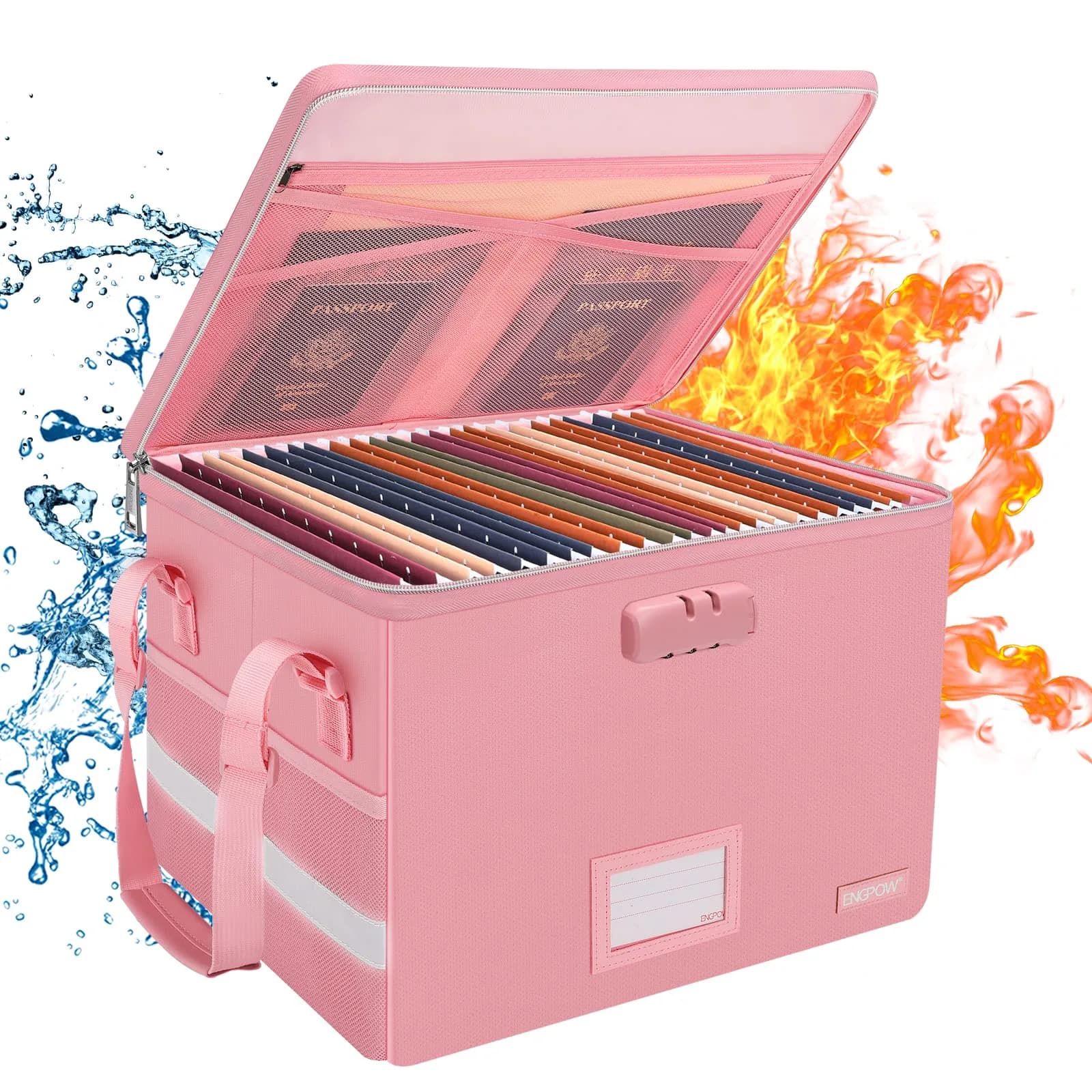 ENGPOW Fireproof Document Box with Lock, Collapsible File Organizer 34L (15.55" x 12.2" x 10") | UL94-V0/5VA Certified