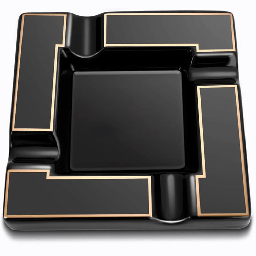 Seliau Large Ceramic Ashtray for Cigars & Cigarettes | Modern Black Design - main product image