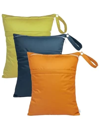 babygoal Wet Dry Bags 3 Pack | Waterproof Cloth Diaper Travel Organizer with Two Zippered Pockets thumbnail 1