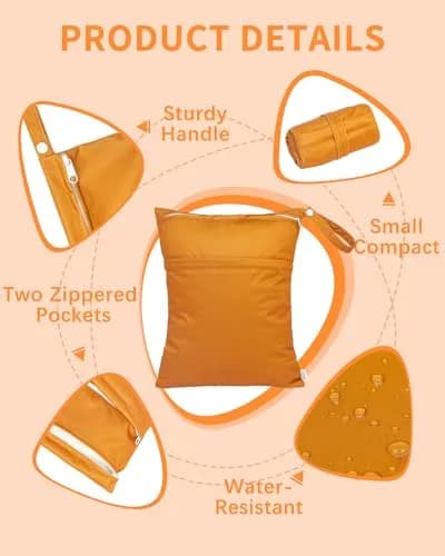 babygoal Wet Dry Bags 3 Pack | Waterproof Cloth Diaper Travel Organizer with Two Zippered Pockets thumbnail 2