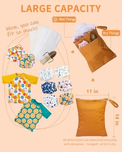 babygoal Wet Dry Bags 3 Pack | Waterproof Cloth Diaper Travel Organizer with Two Zippered Pockets thumbnail 4