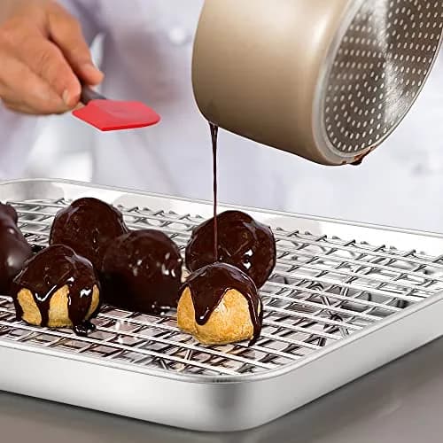 TeamFar Cooling Rack 9.75”x7.5” Stainless Steel Baking Grid Wire Rack | Heavy Duty & Dishwasher Safe thumbnail 7