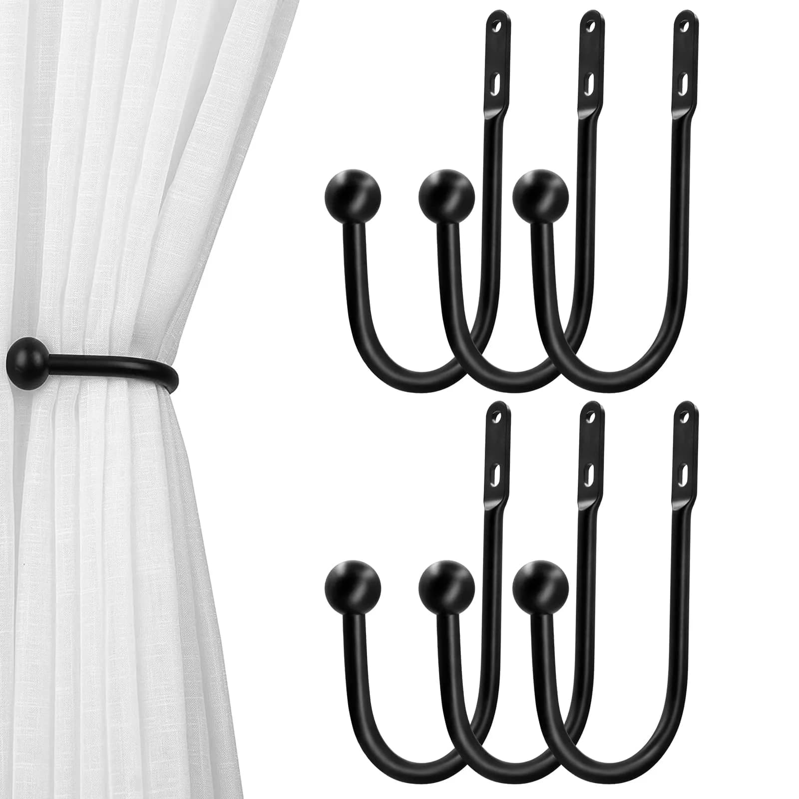 VRSS Black Curtain Tiebacks Drapery Holdbacks 6 Pcs | 15.2cm L x 7.6cm D Wall Mount