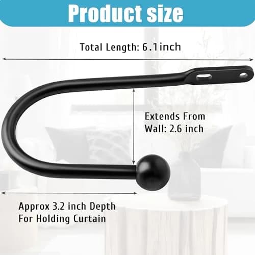 VRSS Black Curtain Tiebacks Drapery Holdbacks 6 Pcs | 15.2cm L x 7.6cm D Wall Mount thumbnail 3
