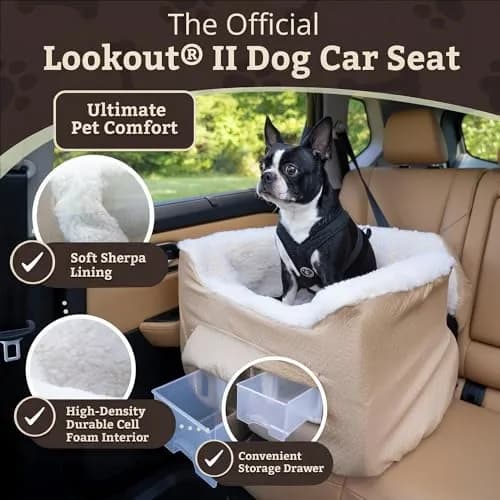 Snoozer Pet Products Lookout 2 Dog Car Seat, Birch Diamond, Medium | Elevated Travel Safety & Comfort thumbnail 2
