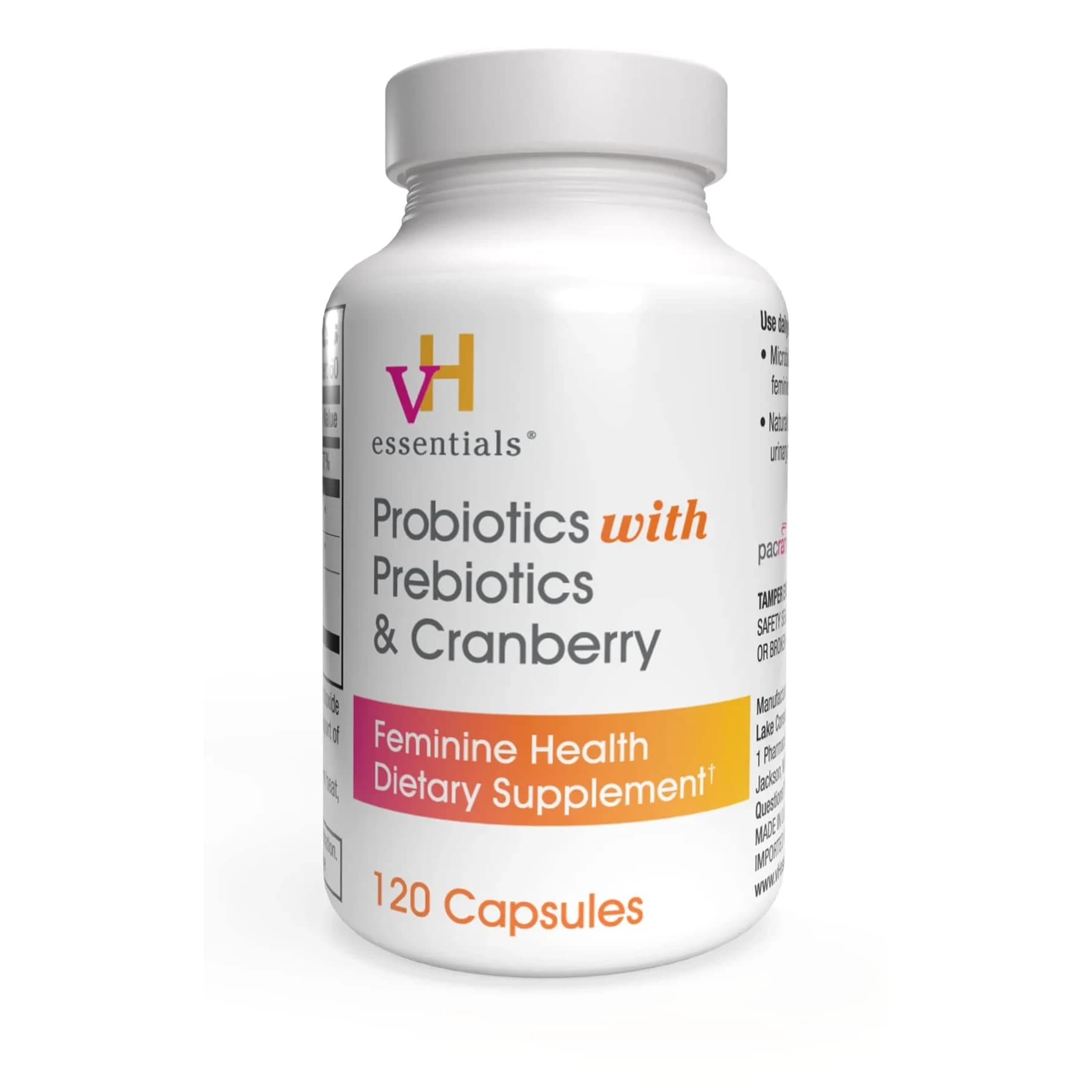 vH essentials Probiotics for Women with Prebiotics and Cranberry 120 Count | Supports Feminine & Urinary Tract Health