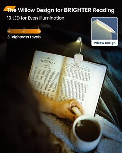Glocusent Willow Book Light 45g (1.4oz) | 3 Colors, 3 Brightness, USB-C Rechargeable, 80hr Runtime thumbnail 2