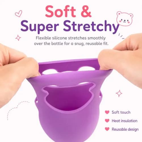 Aelop Silicone Baby Bottle Sleeves for Philips Avent Natural Glass Bottles 240ml (8 oz) - Pack of 2 (Pink & Purple) | Cute Bear Design thumbnail 6