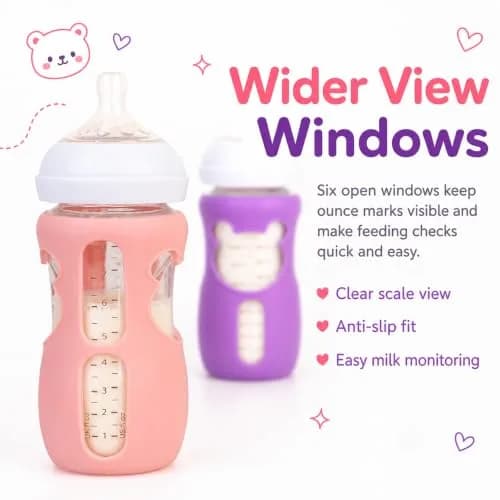 Aelop Silicone Baby Bottle Sleeves for Philips Avent Natural Glass Bottles 240ml (8 oz) - Pack of 2 (Pink & Purple) | Cute Bear Design thumbnail 4