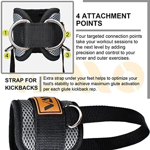 VAIIO Ankle Straps for Cable Machines, Adjustable Comfort Fit Neoprene & Nylon Pair | Heavy Duty D-Ring Workout Cuffs thumbnail 4